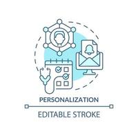 Symbol für das türkisfarbene Konzept der Personalisierung. Patientendienst. makrotrends im gesundheitswesen abstrakte idee dünne linie illustration. isolierte Umrisszeichnung. editierbarer Strich. vektor