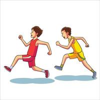 Zwei Personen konkurrieren darum, in Richtung Ziellinie zu rennen vektor