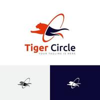 tiger cirkel ring hoppa språng vilda djur abstrakt logotyp vektor