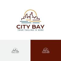 sun city bay beach coast sea tour business linje stil logotyp vektor