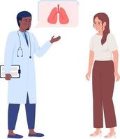 Ärztin, die Frau mit Lungenkrankheit berät, halbflache Farbvektorzeichen