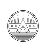 campingtält i mono line art, märke, emblem, t-shirt vektor, tee design vektor