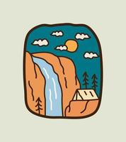 camping på Niagara vattenfall, äventyr wild line badge patch pin emblem grafisk illustration vektor konst t-shirt design