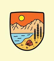 Camp im Grand Teton National Park für T-Shirt-Design, T-Shirt-Design, Patch-Emblem-Abzeichen-Design vektor
