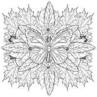 handritad dekorativ fjäril med blommor för anti-stress målarbok. vektor