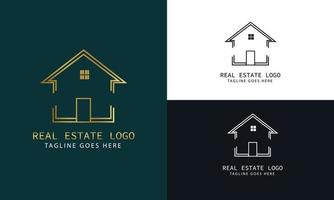 immobilien-logo-vorlage mit goldenen premium-abzeichen im kreativen stil für verkauften vektor des makler-logos