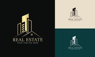 immobilien-logo-vorlage mit goldenen premium-abzeichen im kreativen stil für verkauften vektor des makler-logos