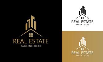 immobilien-logo-vorlage mit goldenen premium-abzeichen im kreativen stil für verkauften vektor des makler-logos