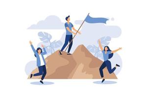 Teamwork-Partnerschaftsvektorillustration. Zielerreichung als Herausforderung für Mitarbeiter des Unternehmens, gemeinsam mit Einheit und Zusammenarbeit den Berg zu besteigen. geeignet für Landingpage, flaches, modernes Design vektor