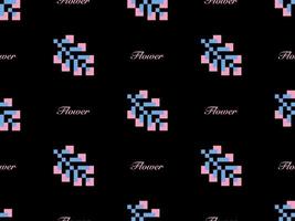 blomma seriefigur seamless mönster på svart bakgrund. pixel stil vektor