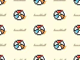 Beachball Zeichentrickfigur nahtloses Muster auf gelbem Hintergrund. Pixel-Stil. vektor