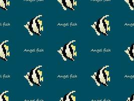 ängel fisk seriefigur seamless mönster på grön bakgrund. pixel stil vektor