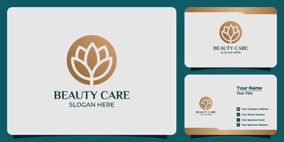 minimalistisches Schönheitsblumen-Logo im Linienstil mit Visitenkarten-Branding vektor