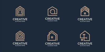 minimalistisk huslogotyp med logotypdesign i linjekonststil vektor