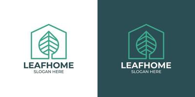 Blatt-Home-Logo-Set im Monoline-Stil vektor