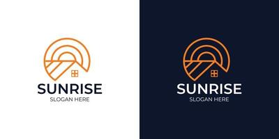 linjär stil hem soluppgång logotyp set vektor