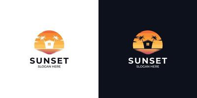 solnedgång hem logotyp set med siluett stil vektor