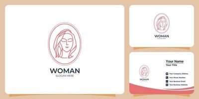 minimalistisk linje stil kvinna logotyp set med visitkort branding vektor