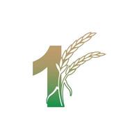 nummer 1 med ris växt ikon illustration mall vektor