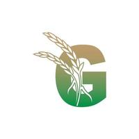 bokstaven g med ris växt ikon illustration mall vektor