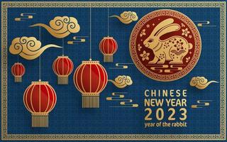 frohes chinesisches neujahr 2023 jahr des hasentierkreises mit auf farbigem hintergrund. vektor