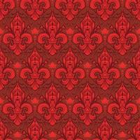 sömlöst kakel rött fleur-de-lis-mönster på en mörk bakgrund - perfekt för lyxdesign som tapet för presentinslagning eller digital scrapbooking vektor