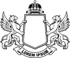 heraldische Vektorelemente isoliert auf weißem Hintergrund. Wappen mit Löwen, Krone, Schild und Band