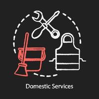 inhemska tjänster krita koncept ikon. hushållssysslor, husstädning och hygienidé. hushållsarbete, hushållssysslor, matlagning. professionell reparation av verktyg. vektor isolerade svarta tavlan illustration