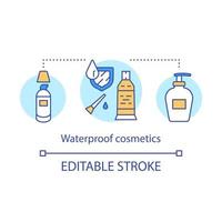 Symbol für das Konzept der wasserdichten Kosmetikprodukte. wasserfeste kosmetik idee dünne linie illustration. Hautpflege, Make-up-Produkte wasserdichte Formel. Vektor isoliert Umrisszeichnung. editierbarer Strich..