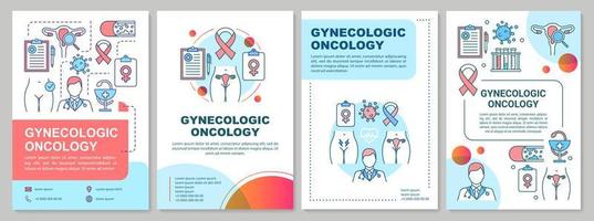 gynekologisk onkologi broschyrmall. kvinnlig sjukvård. flygblad, häfte, broschyrtryck, omslagsdesign med linjära illustrationer. vektor sidlayouter för tidskrifter, årsredovisningar, reklamaffischer