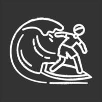 Kreidesymbol surfen. Wassersport, Extremsportart. fangende ozeanwelle, surfer, der an bord balanciert. Mann in Badebekleidung am Strand. Sommeraktivität und Hobby. isolierte vektortafelillustration vektor