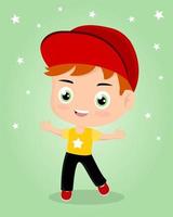 Vektor-Illustration eines glücklichen Jungen mit Hut. karikatur eines kindes, das in vektorillustration springt vektor