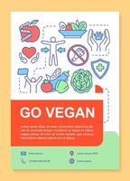 Broschürenvorlagenlayout für vegetarischen Lebensstil. go vegan flyer, broschüre, broschürendruckdesign mit linearen illustrationen. Vektorseitenlayouts für Zeitschriften, Geschäftsberichte, Werbeplakate vektor