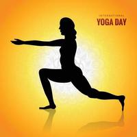 Internationaler Yoga-Tag der Frau, die Yoga-Pose auf festlichem Hintergrund macht vektor