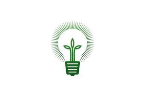 glödlampa med växt blad träd för grön trädgård idé innovation logotyp design vektor