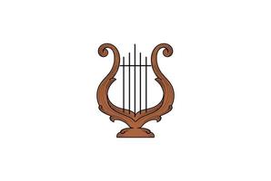 elegante griechische harfenleier aus holz klassisches luxus-gold-musikinstrument-logo-design vektor
