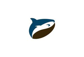 cleverer ozeanblauer Haifisch mit Kaffeebohne für Strandcafé-Logo-Designvektor vektor