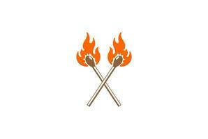 vintage retro gekreuztes holzfeuer flammenspiel logo design vektor