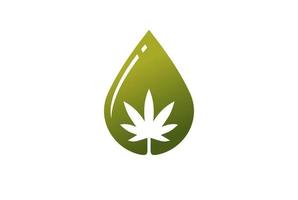 Wasser-Öl-Tropfen mit Cannabis-Marihuana-Ganja-Blatt für Hanf-CBD-Logo-Design-Vektor vektor