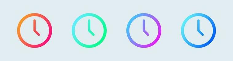 Uhrensymbol in Verlaufsfarben gesetzt. Uhr-Icon-Sammlung-Design. vektor