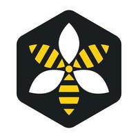 Drei Bienen im sechseckigen Wabenlogo, Bienen in Form eines Blumen- oder Propelleremblems, speichern das Bienensymbol.