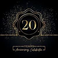 20 Jahre Jubiläumsfeier mit goldenem Sternrahmen isoliert auf schwarzem Hintergrund. vektordesign für grußkarte, geburtstagsfeier, hochzeit, eventparty, einladungskarte. Logo zum 20-jährigen Jubiläum. vektor