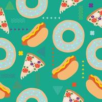 söt chibi mat sömlösa mönster memphis doodle för barn och baby kawaii tecknad premium vektor