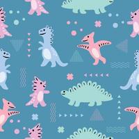 söta chibi djur dinosaurier sömlösa mönster doodle för barn eller baby kawaii tecknad premium vektor