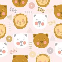 süße chibi tiere memphis nahtloses muster gekritzel für kinder oder baby kawaii cartoon premium vektor