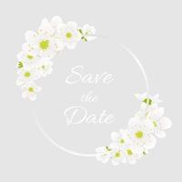 Vektor-Grußkartenvorlage mit Blumenblüten. zum Valentinstag. kirschblumenfrühlingsfahne mit blühender sakura auf dem grauen hintergrund mit silber. Einladung zur Hochzeit Save the Date vektor