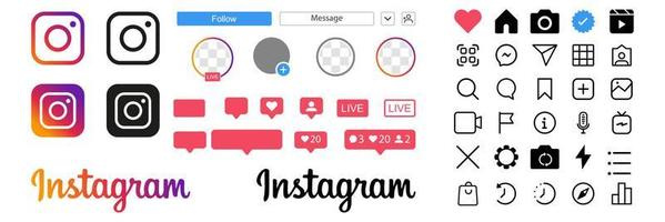 instagram ikoner set ui. ikon för sociala medier-gränssnitt. gilla, kommentera, följ, live, igtv, shoppa, avisering. vektor illustration