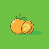 illustration av orange frukt tecknad ikon och dess innehåll. frukt koncept. isolerad exklusiv design. vektor