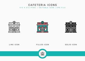 cafeteria ikoner som vektor illustration med solid ikon linje stil. modernt cafébyggnadskoncept. redigerbar streckikon på isolerad bakgrund för webbdesign, användargränssnitt och mobilapplikation