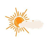 Sonne mit einer Wolke. Wettervorhersage. meteorologisch. Bewölktes Wettersymbol für Webdruck und Anwendungen. vektorhandabgehobener betragillustration lokalisiert auf dem weißen hintergrund. vektor